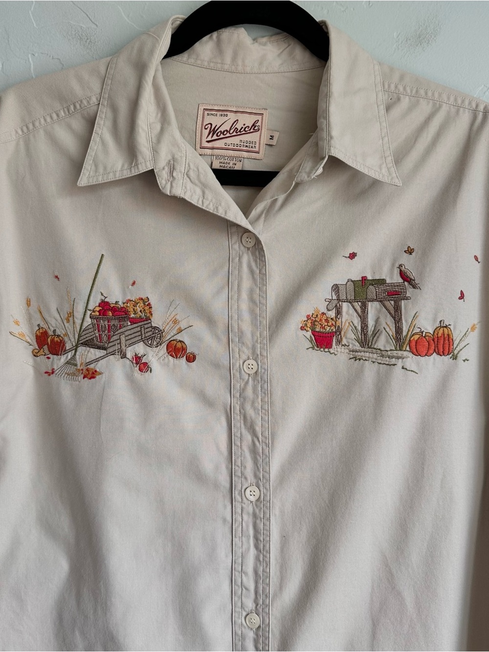 Vintage‎ Woolrich Button Up Shirt Autumn Harvest Pumkin Embroidery Cottagecore M